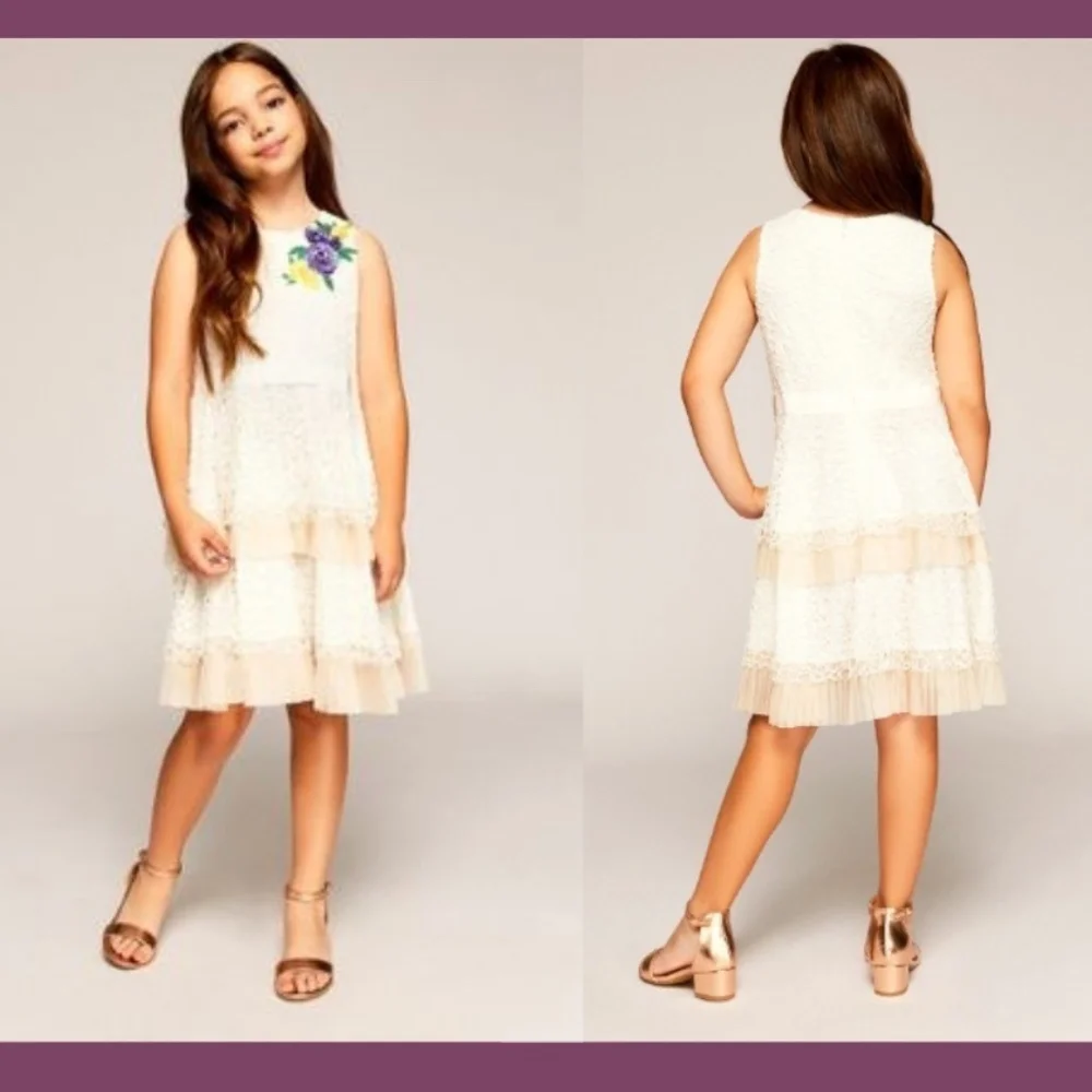 NEW‎ $248 Tadashi Shoji Kids Buttercup Lace Dress in Ivory [Girls SZ 10 ]